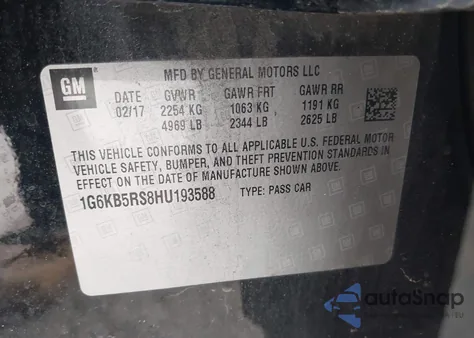 2017 Cadillac Ct6 Standard z USA, uszkodzony, nr VIN 1G6KB5RS8HU193588